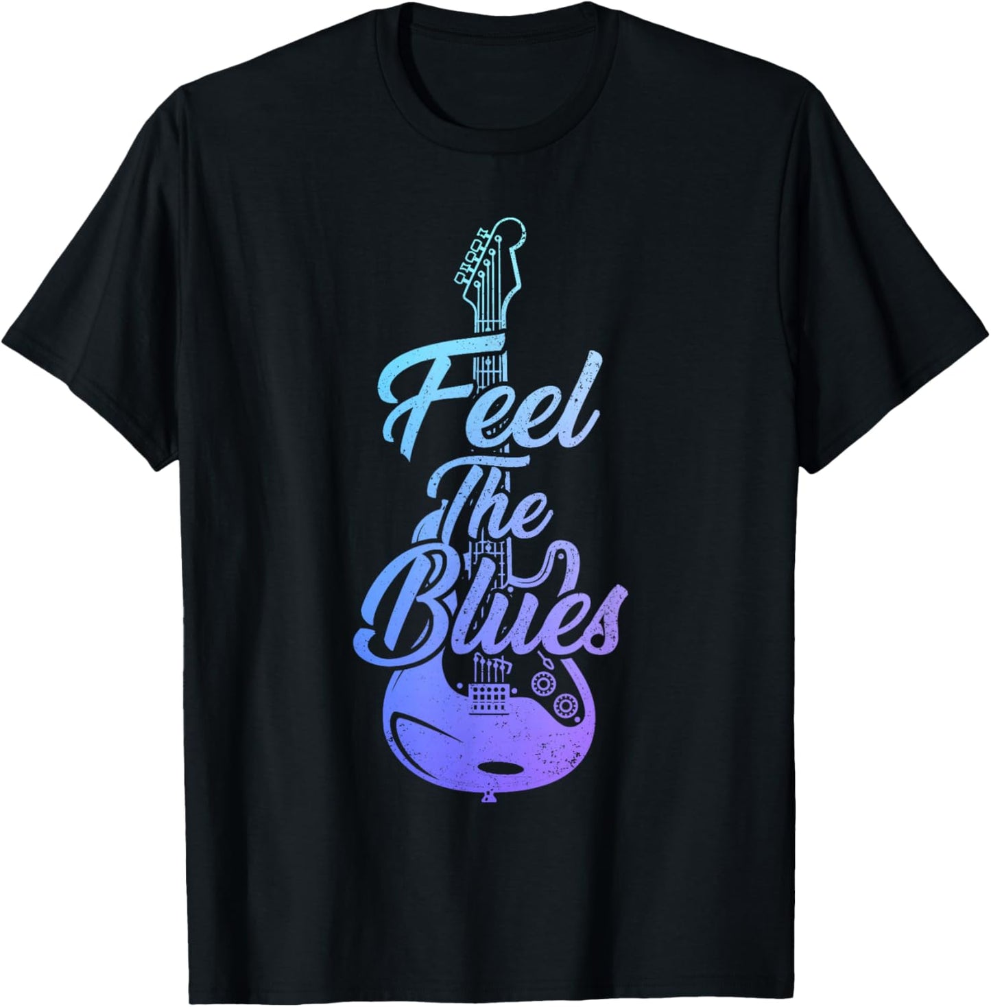 Feel The Blues Music Guitar Player Musician Vintage T-Shirt - T-Shirt | Black