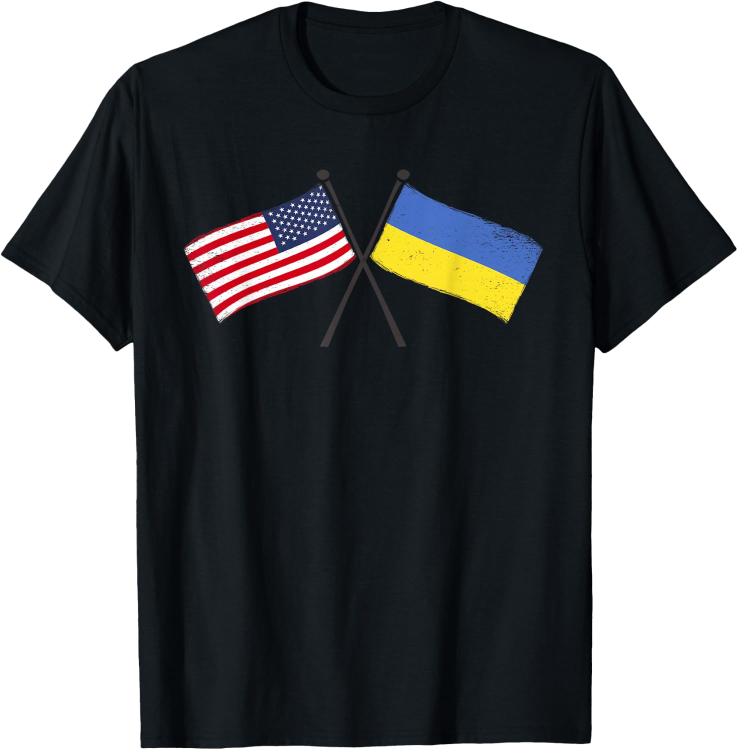 USA Ukraine Crossed Flags American Ukrainian Friendship T-Shirt - T-Shirt | Black