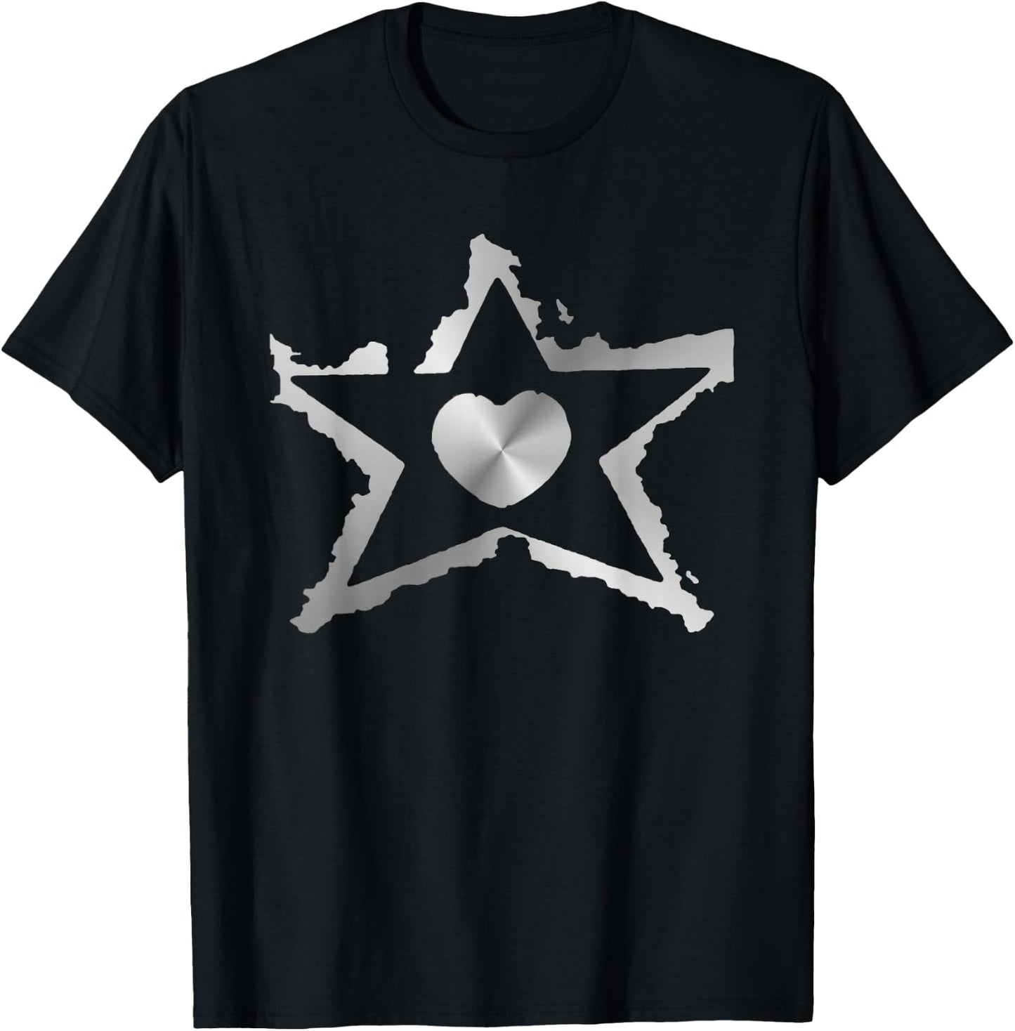 Silver Star Heart T-Shirt - T-Shirt | Black