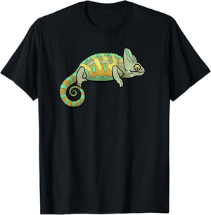 Veiled Chameleon Reptile Colorful Lizard Conehead Chameleon T-Shirt - T-Shirt | Black