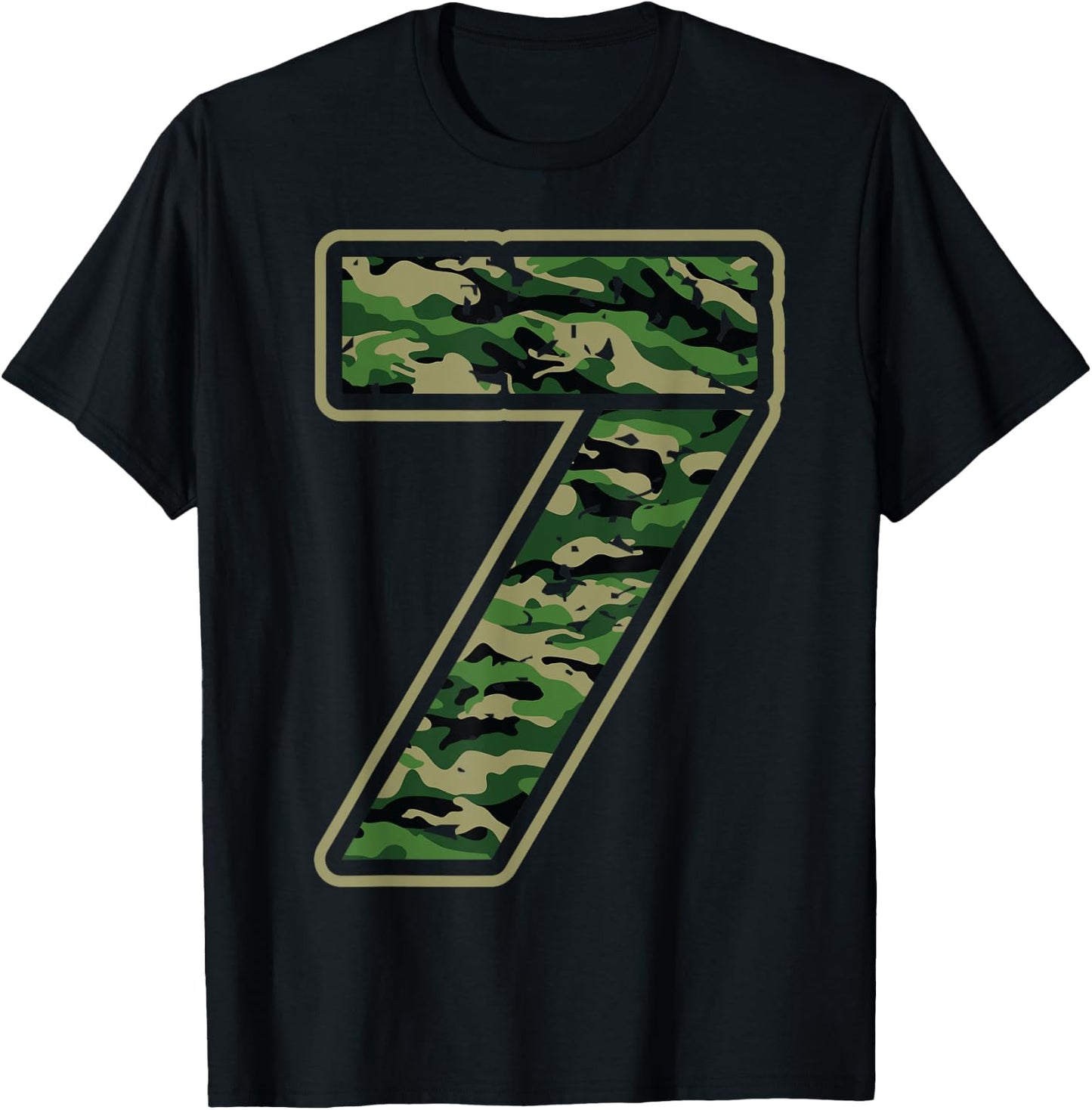 Cute Camouflage 7th Birthday Gift | 7 Years Old Boy Girl Kid T-Shirt - T-Shirt | Black
