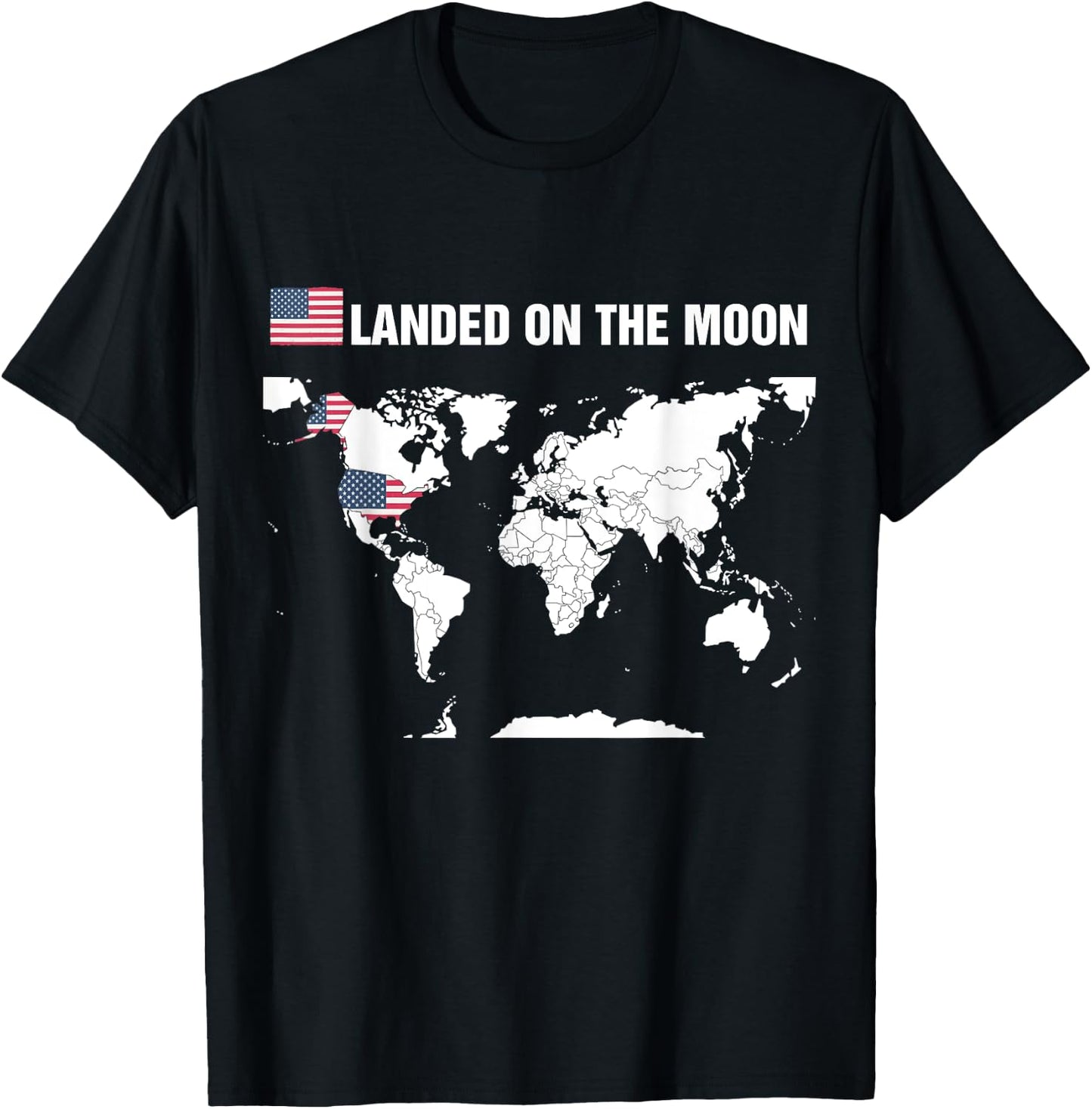 Landed On The Moon America Map 52th Anniversary T-Shirt - T-Shirt | Black
