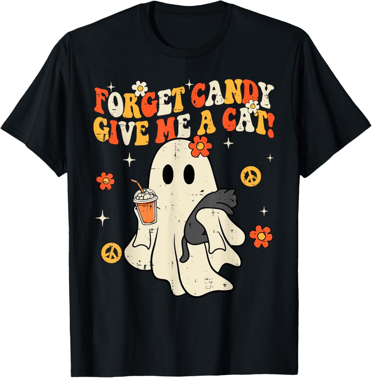 Halloween Black Cat Forget Candy Give Me Cat Kids Men Women T-Shirt - T-Shirt | Black