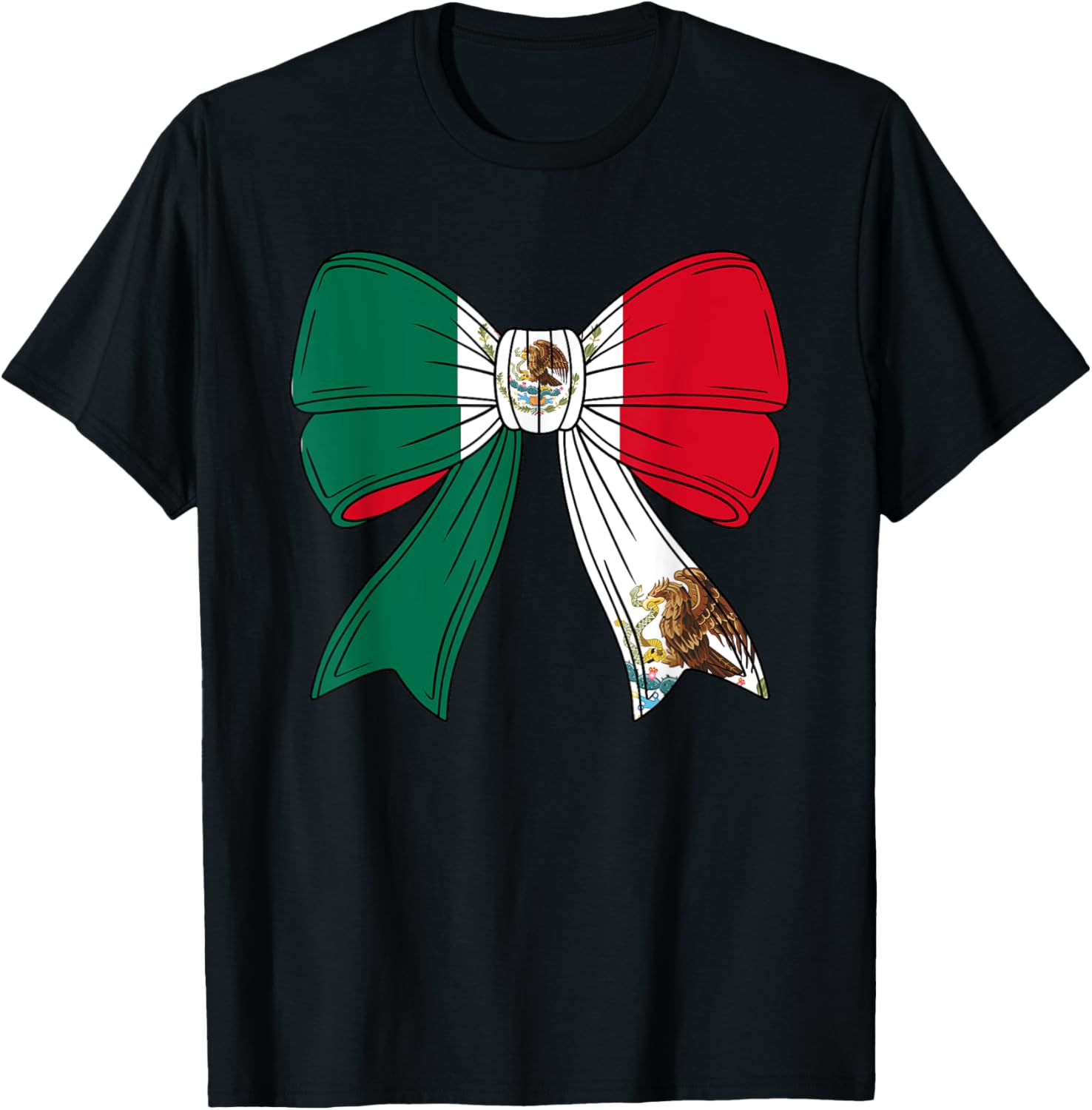 Cute Mexican Women Girls Mexicana Mexico Flag Coquette Bow T-Shirt - T-Shirt | Black