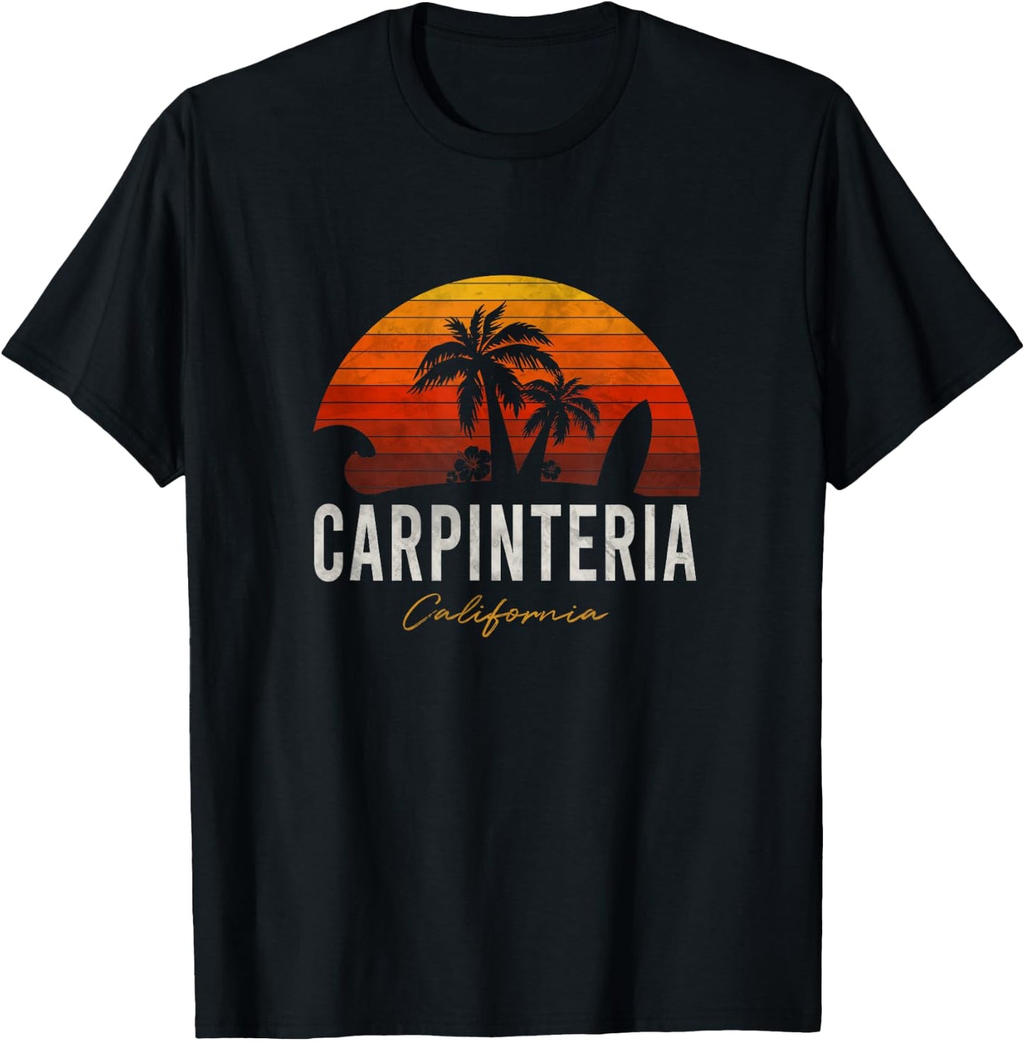 Carpinteria Beach California Palms Vacation Surf Sundown T-Shirt - T-Shirt | Black