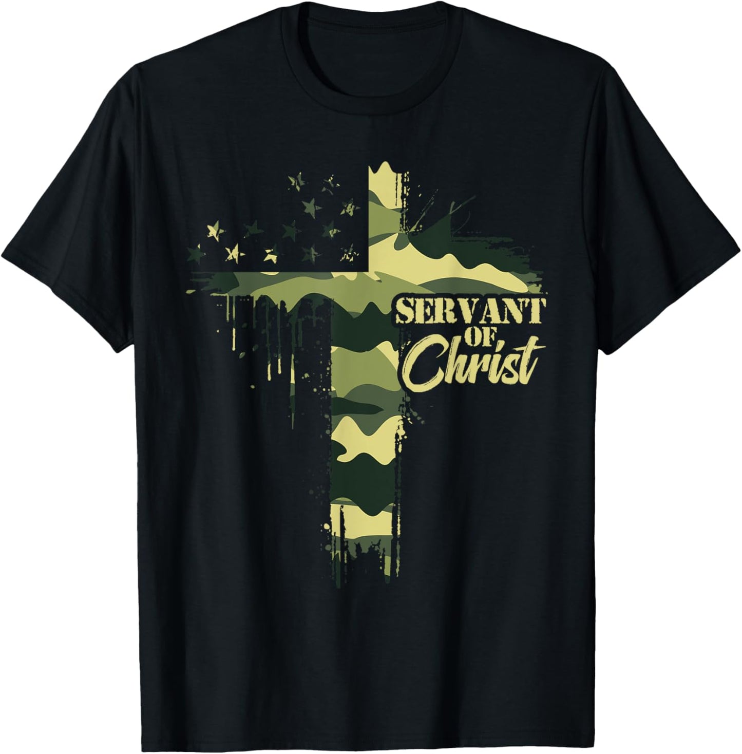Camo Flag Camouflage Cross Christian Dad Servant of Christ T-Shirt - T-Shirt | Black