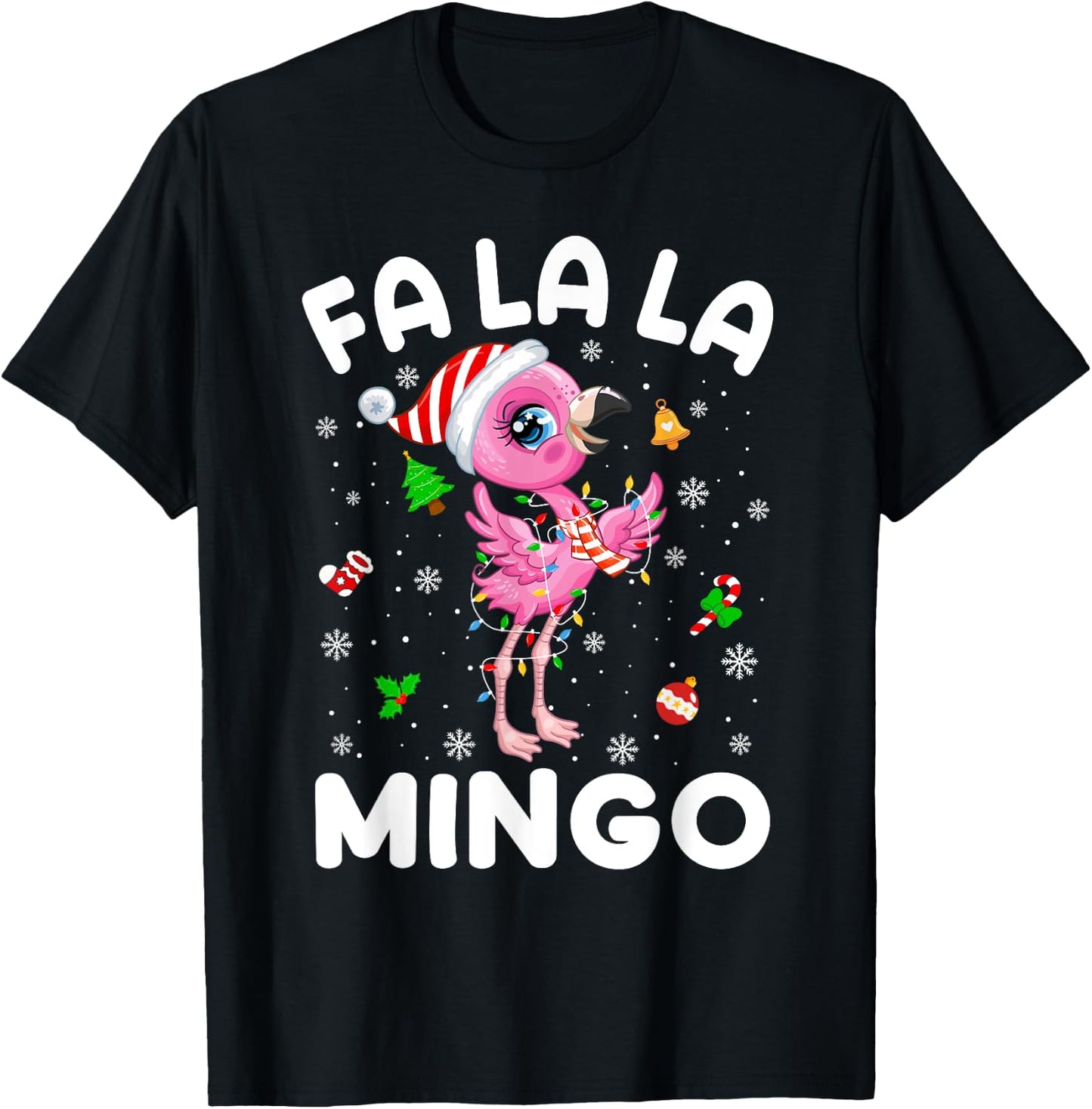 Fa La La Mingo Flamingo Christmas Santa Hat Xmas Pajamas T-Shirt - T-Shirt | Black