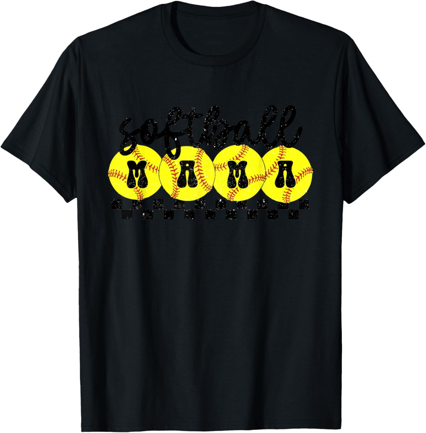 Softball Mama Retro Groovy Softball Mom Mother Game Day T-Shirt - T-Shirt | Black