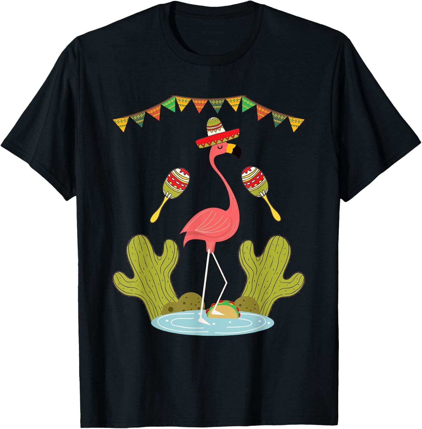 Flamingo Taco Sombrero Mexican Funny Cinco de Mayo Gift T-Shirt - T-Shirt | Black