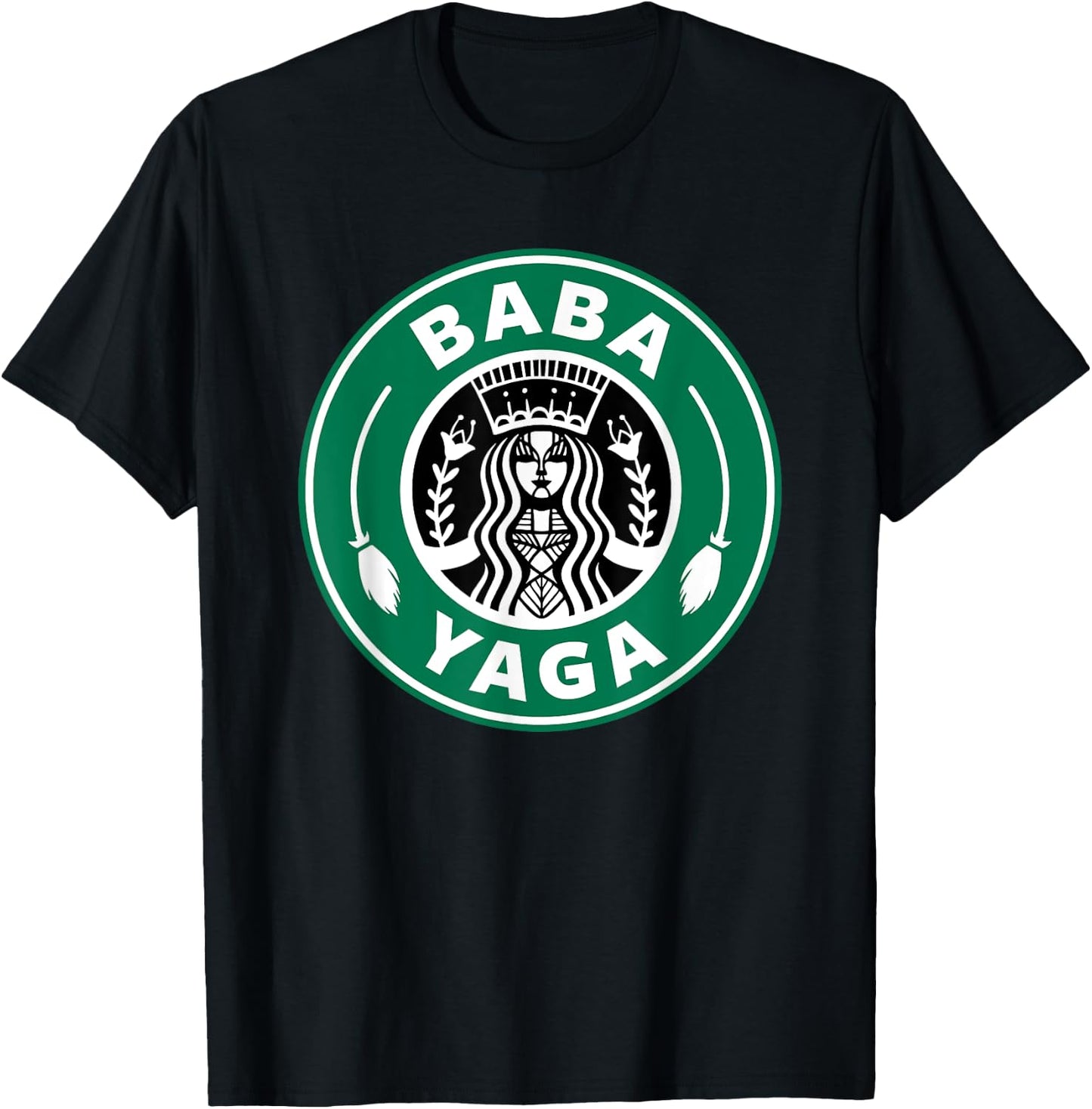 BABA YAGA Coffee Brewing Slavic Witch Halloween Powers Logo T-Shirt - T-Shirt | Black