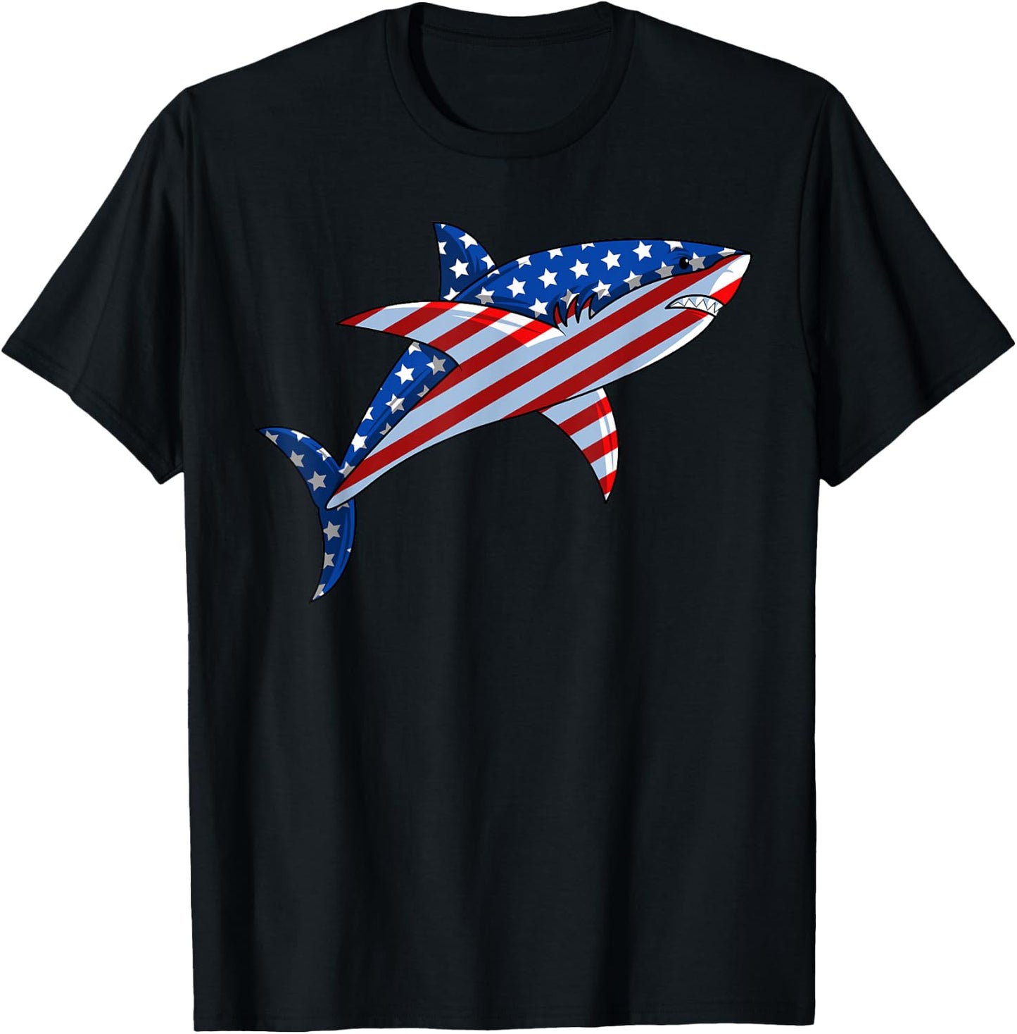 Shark American Flag | Jawsome 4th Of July Kids Boys T-Shirt - T-Shirt | Black