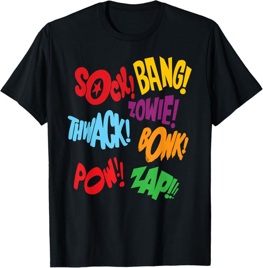 Retro Comic Book Action Sound Effects Sock Bang Pow T-Shirt - T-Shirt | Black