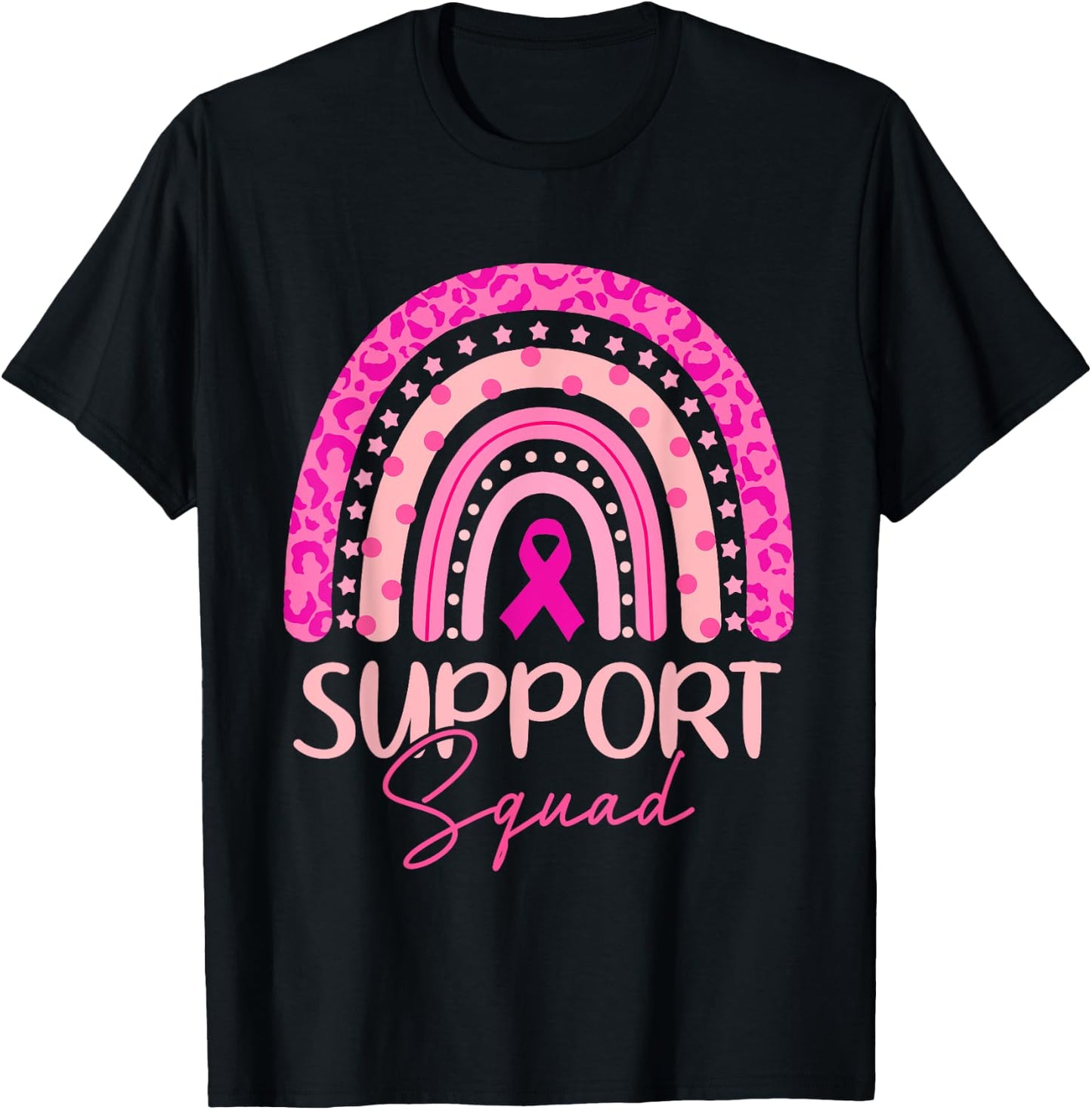 Support Squad Pink Rainbow Breast Cancer Awareness Women T-Shirt - T-Shirt | Black