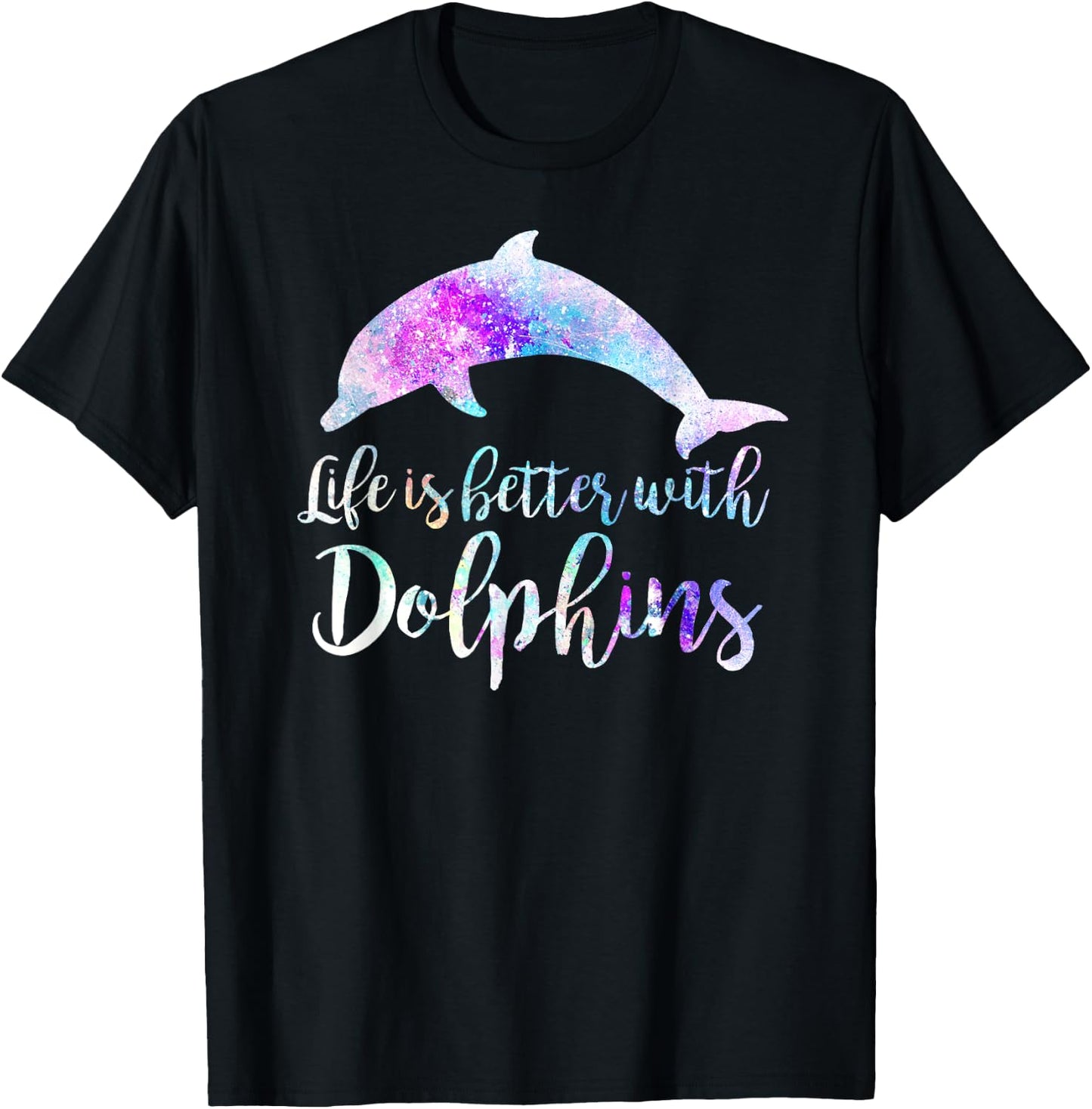 Life is Better With Dolphins Vintage Dolphin Lover Graphic Men Women Kids T-Shirt - T-Shirt | Black