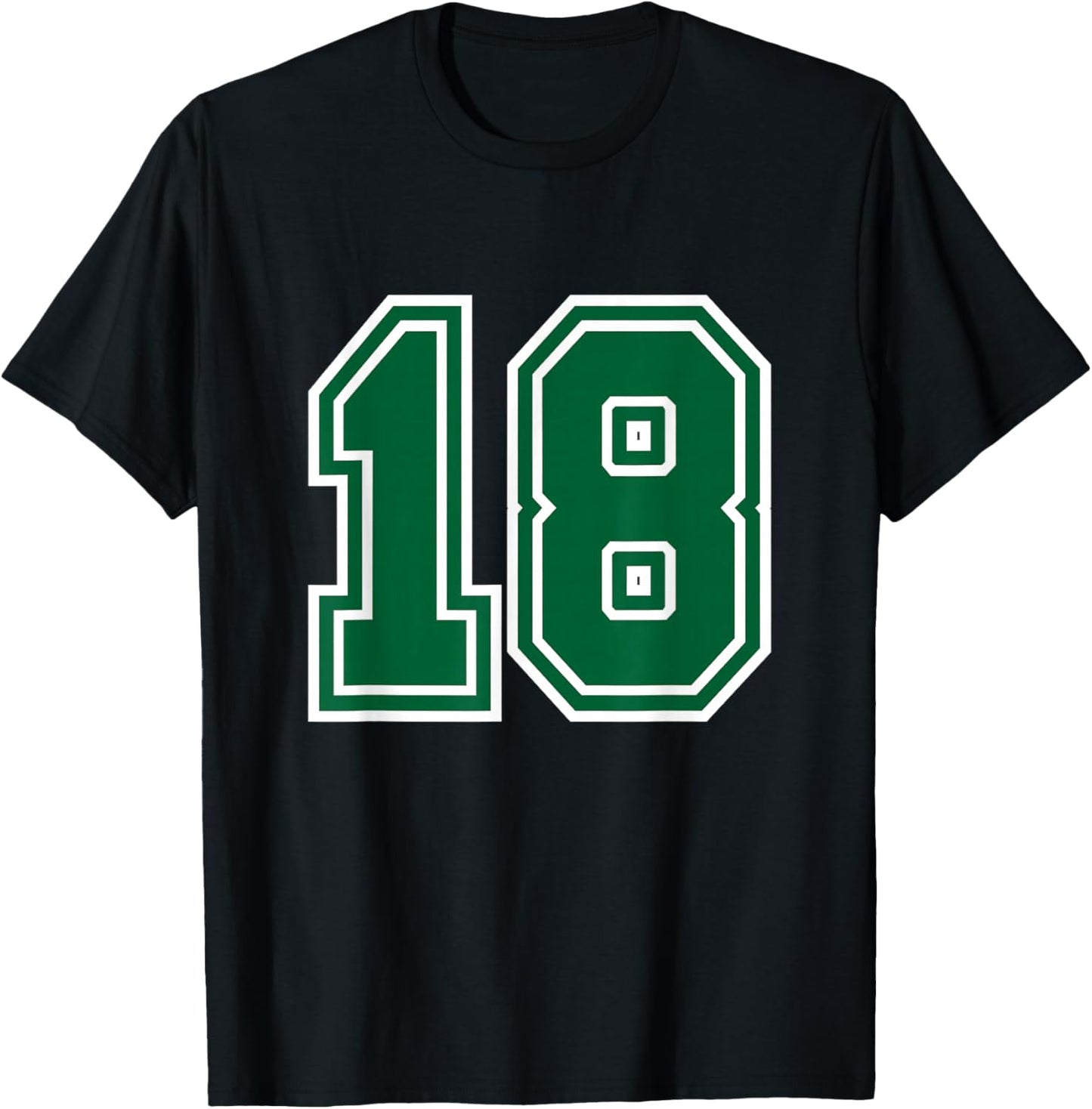 Number #18 Green Sport Varsity Number T-Shirt - T-Shirt | Black