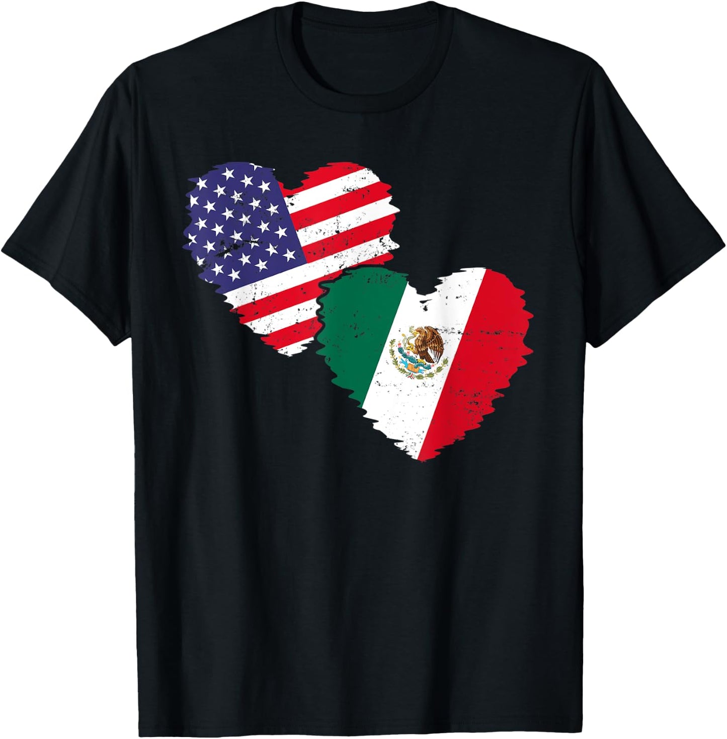 US Flag Mexican Flag Friendship Hearts Mexico Kids Men T-Shirt - T-Shirt | Black
