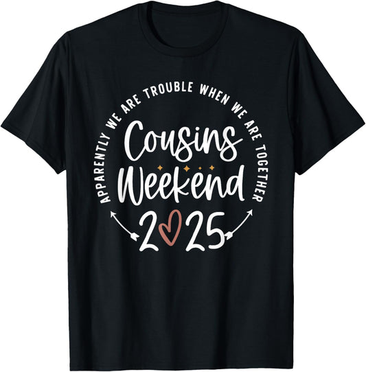 Family Vacation Matching Shirts Cousins Weekend 2025 Trouble Together Cousin Crew Black Short Sleeve T-Shirt - T-Shirt | Black