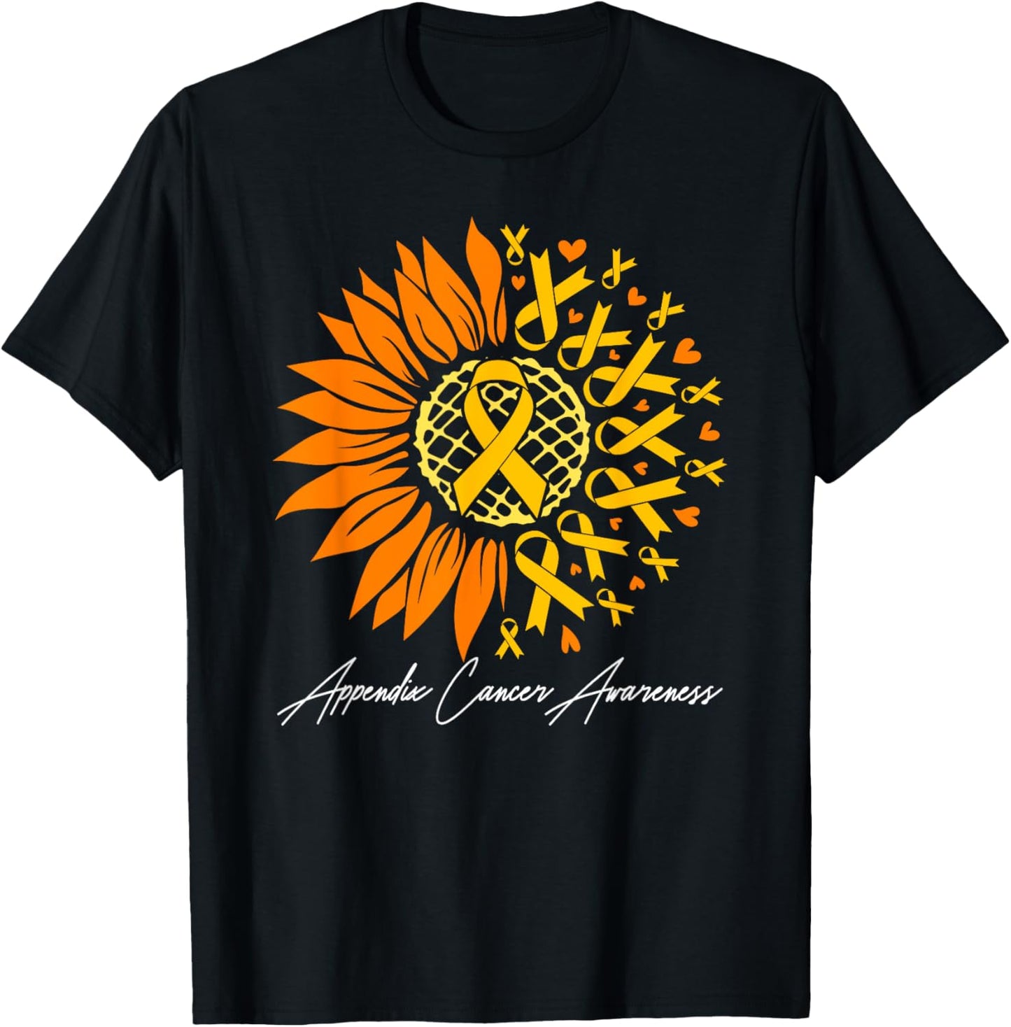 Appendix Cancer Awareness Sunflower T-Shirt - T-Shirt | Black