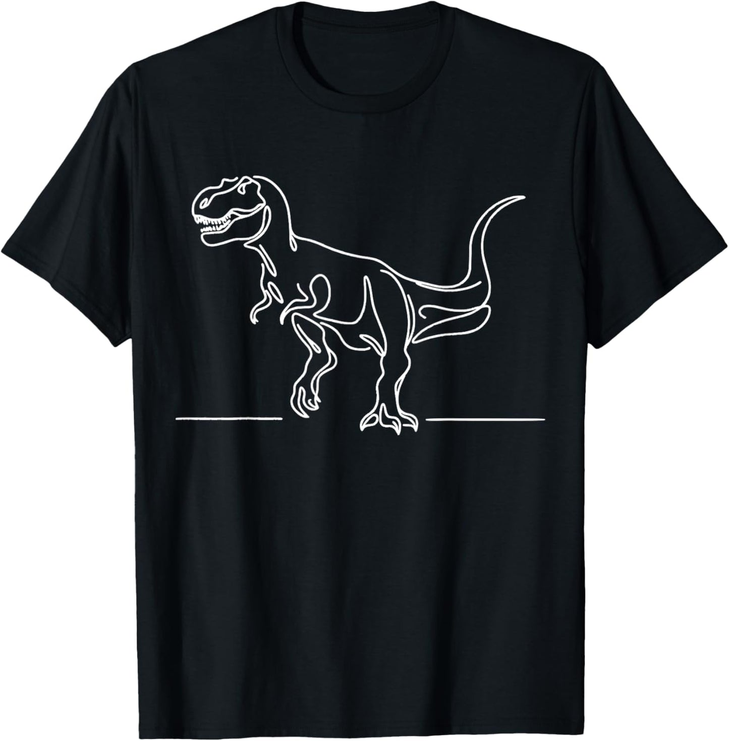 T-Rex Dinosaur Line Art Prehistoric Beast T-Shirt - T-Shirt | Black