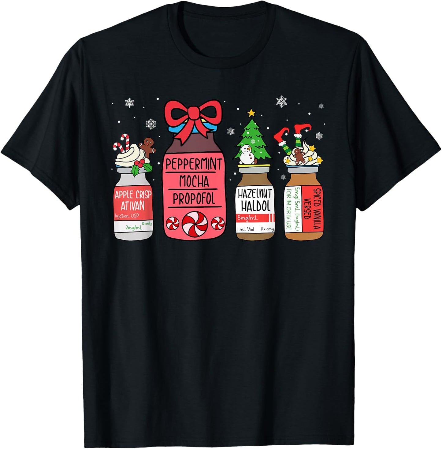 Peppermint Mocha Propofol Christmas Nurse ER ED ICU RN Scrub T-Shirt - T-Shirt | Black