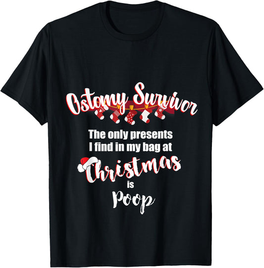 Funny Ostomy Survivor Christmas Present Stoma Bag Poop T-Shirt - T-Shirt | Black