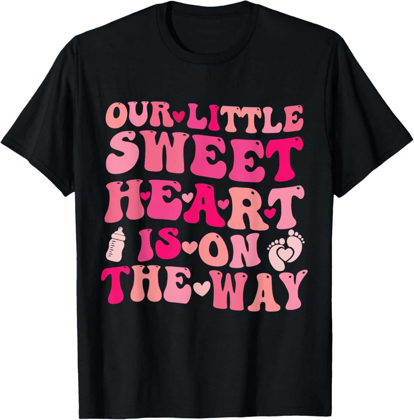 Funny Our Little Sweetheart On The Way Pregnancy Groovy T-Shirt - T-Shirt | Black