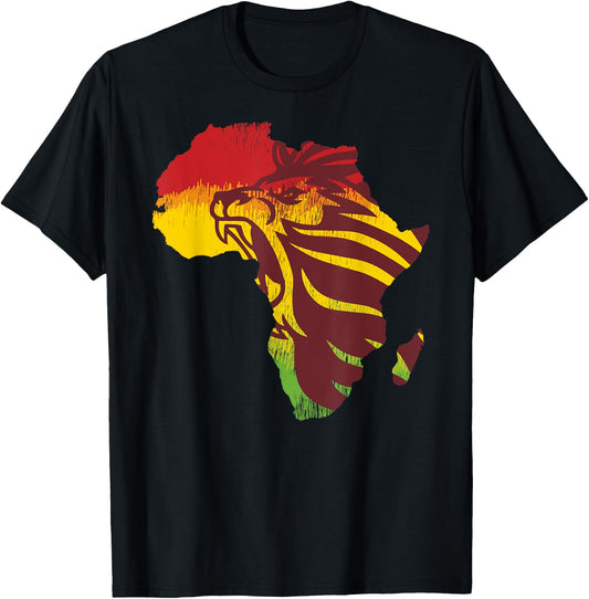 Roar Africa Map Lion Face Reggae Rasta Gift Design design T-Shirt - T-Shirt | Black