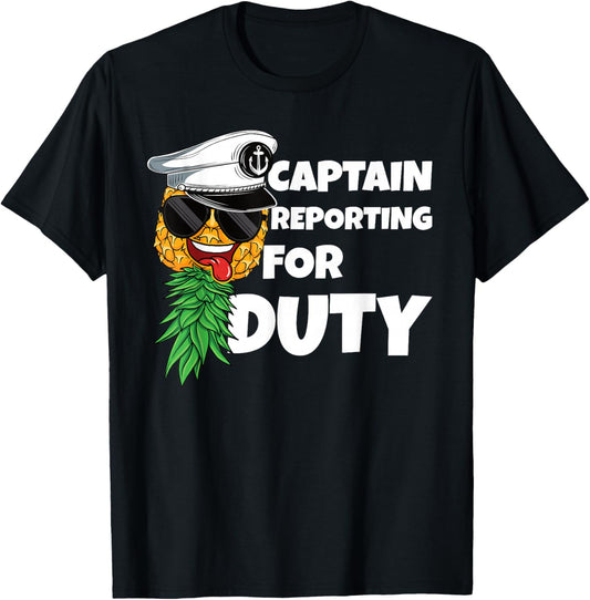 Captain Reporting For Duty Upside Down Pineapple Swinger Men T-Shirt - T-Shirt | Black