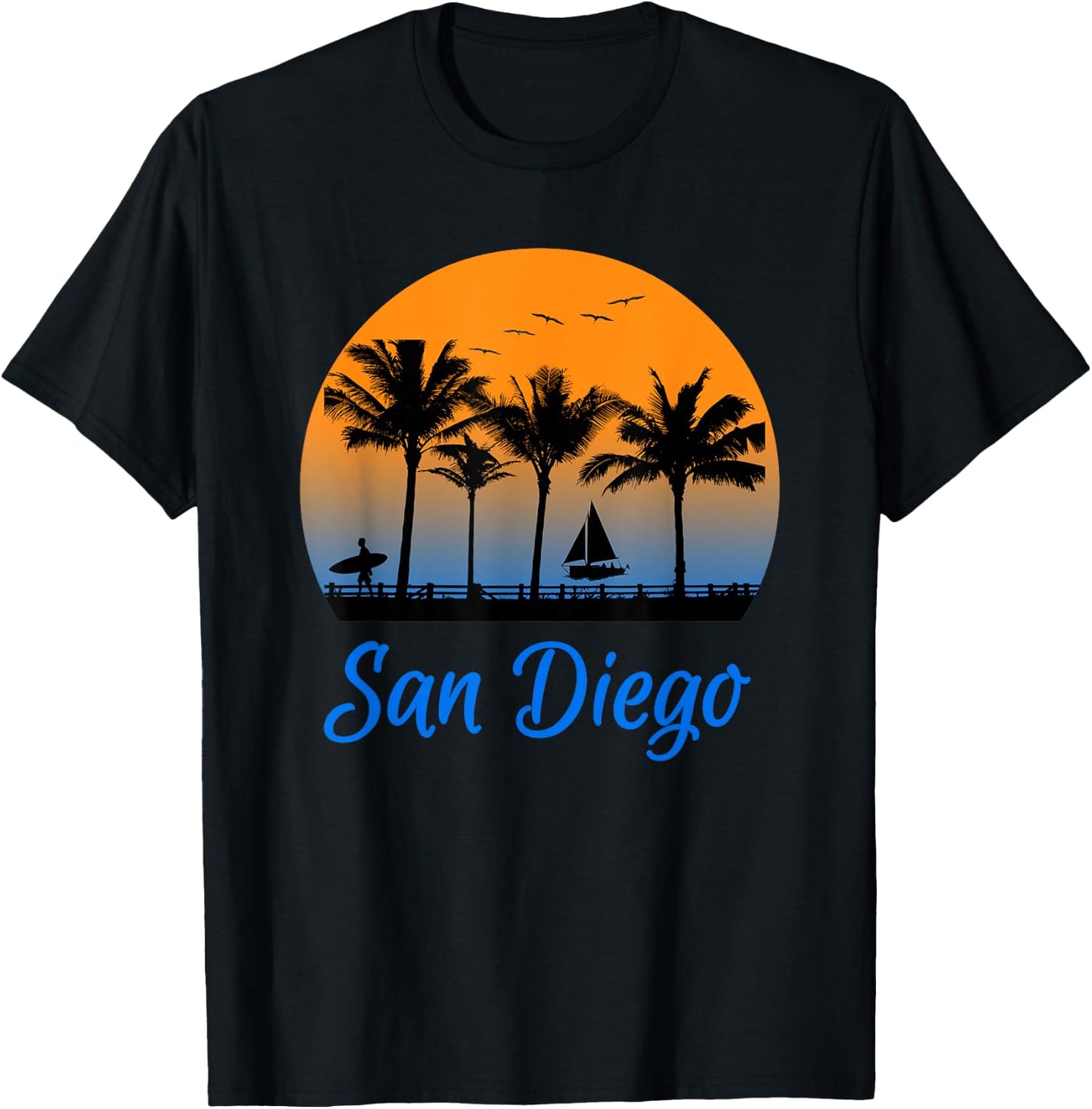 San Diego California Travel Surfing T-Shirt - T-Shirt | Black