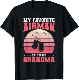 My Favorite Airman Calls Me Grandma Air Force Military T-Shirt - T-Shirt | Black
