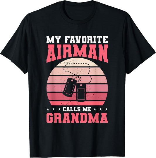My Favorite Airman Calls Me Grandma Air Force Military T-Shirt - T-Shirt | Black