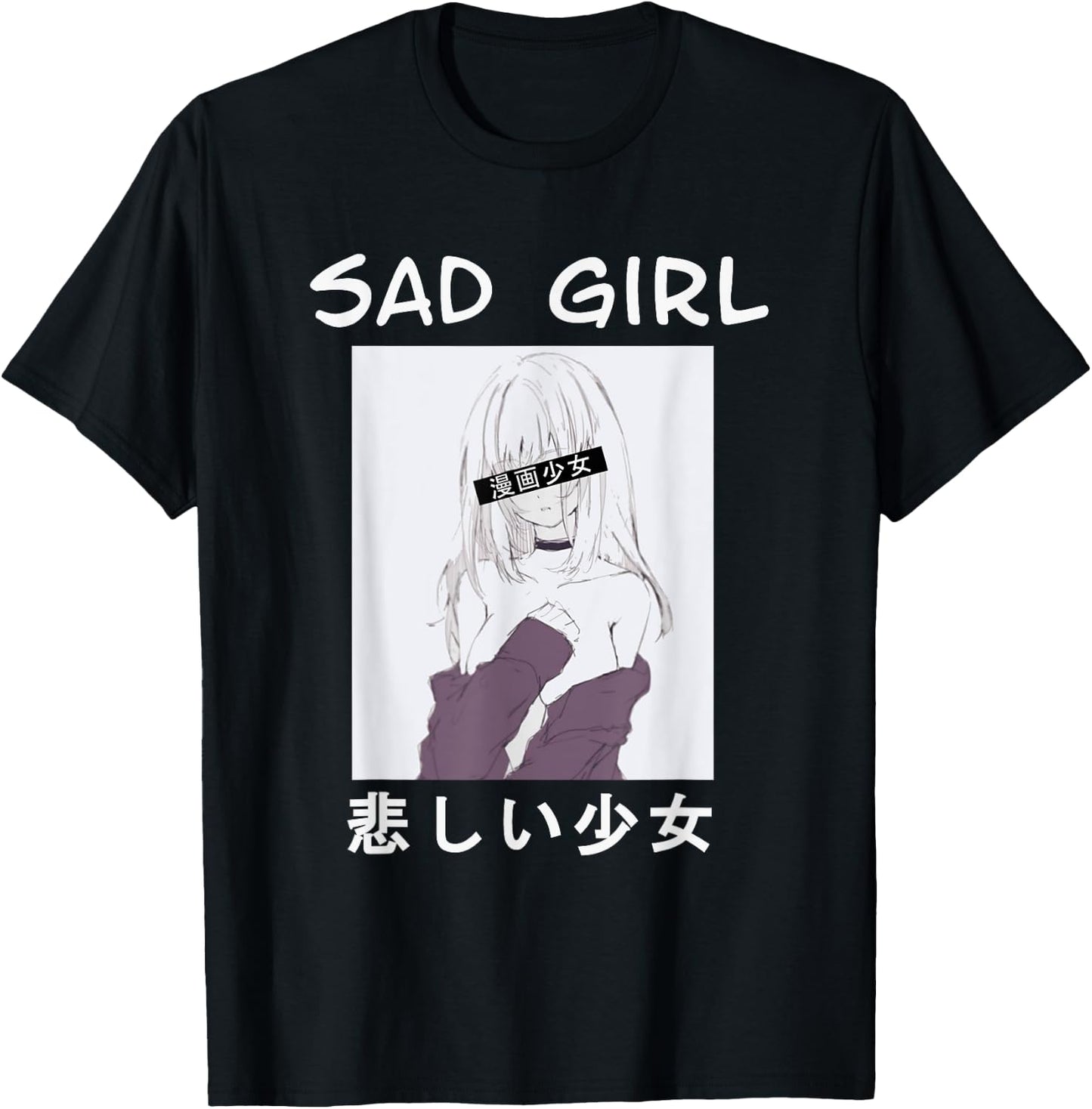Perfect pretty japanese manga girl sad girl T-Shirt - T-Shirt | Black