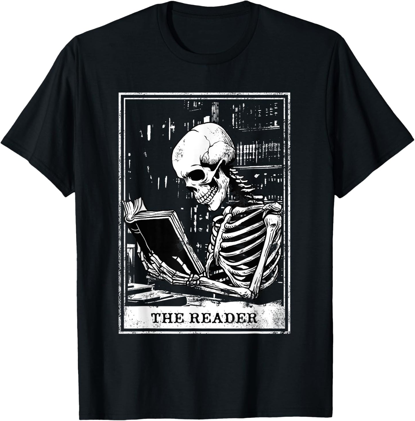 Tarot Card Shirt The Reader Tarot Skeleton Reading Book T-Shirt - T-Shirt | Black