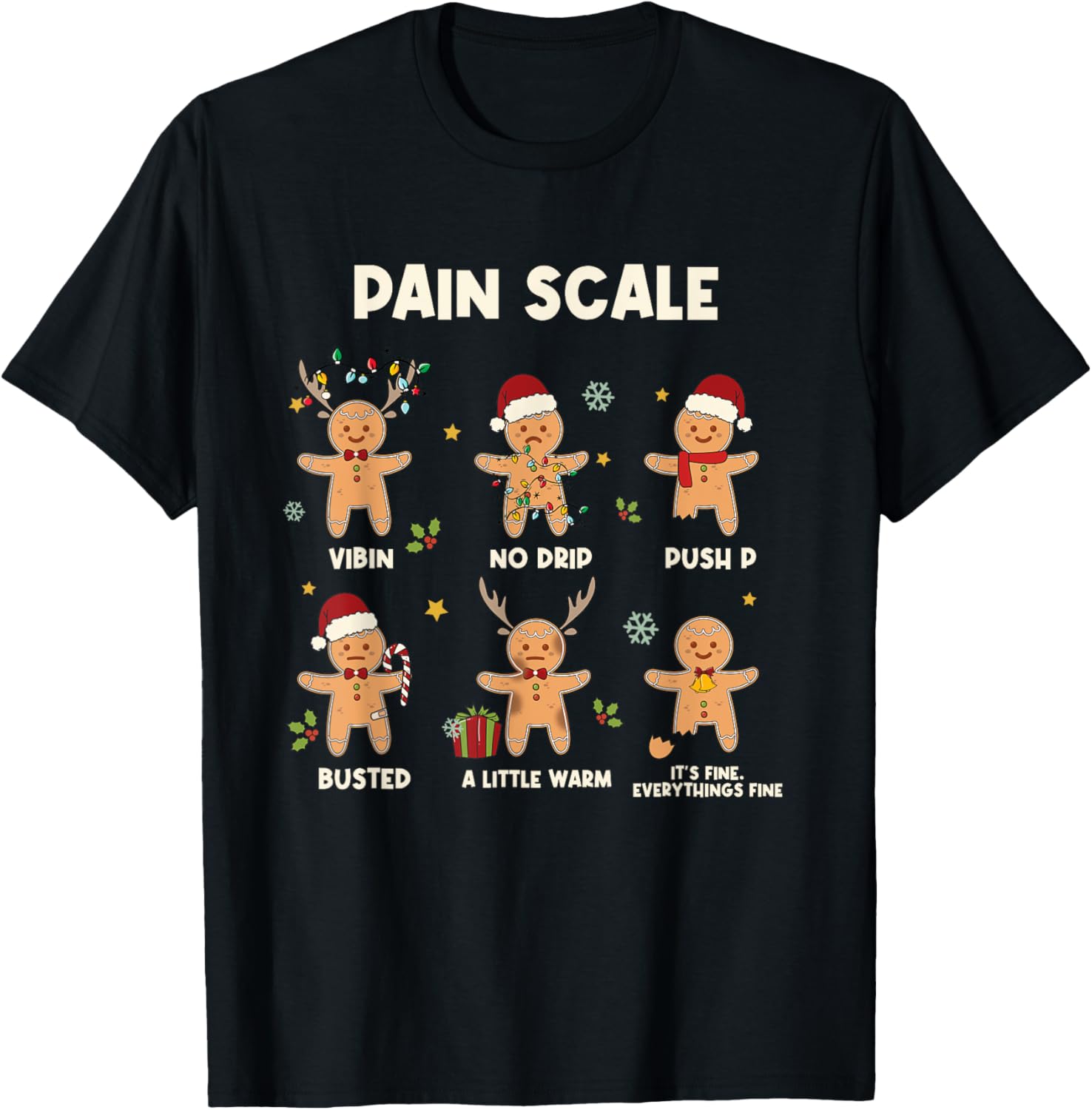 Funny Gingerbread Nurse Pain Scale Christmas Aide Nurse T-Shirt - T-Shirt | Black
