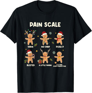 Funny Gingerbread Nurse Pain Scale Christmas Aide Nurse T-Shirt - T-Shirt | Black