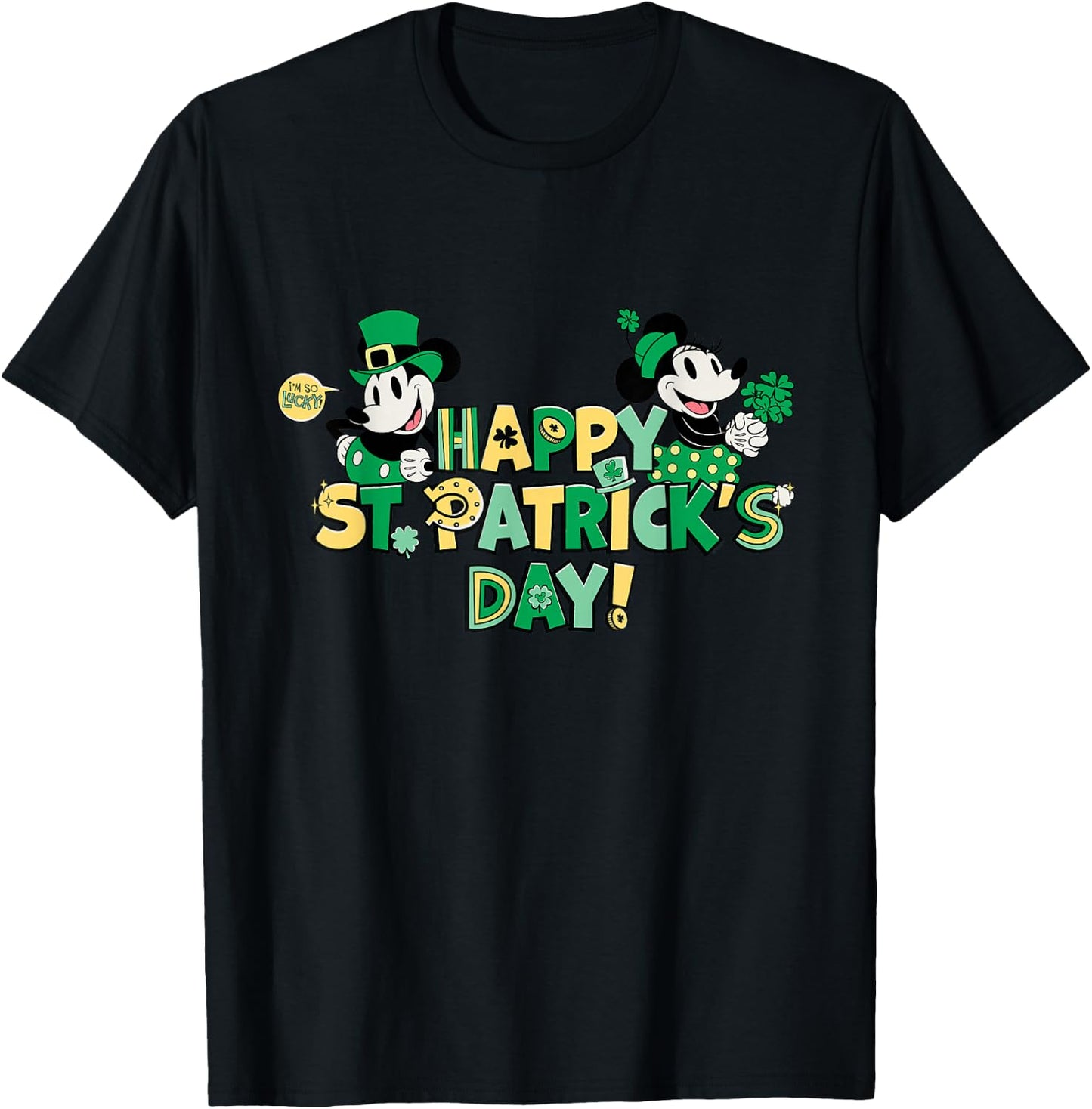 New Disney Vintage Mickey & Minnie Happy St. Patrick's Day T-Shirt - T-Shirt | Black