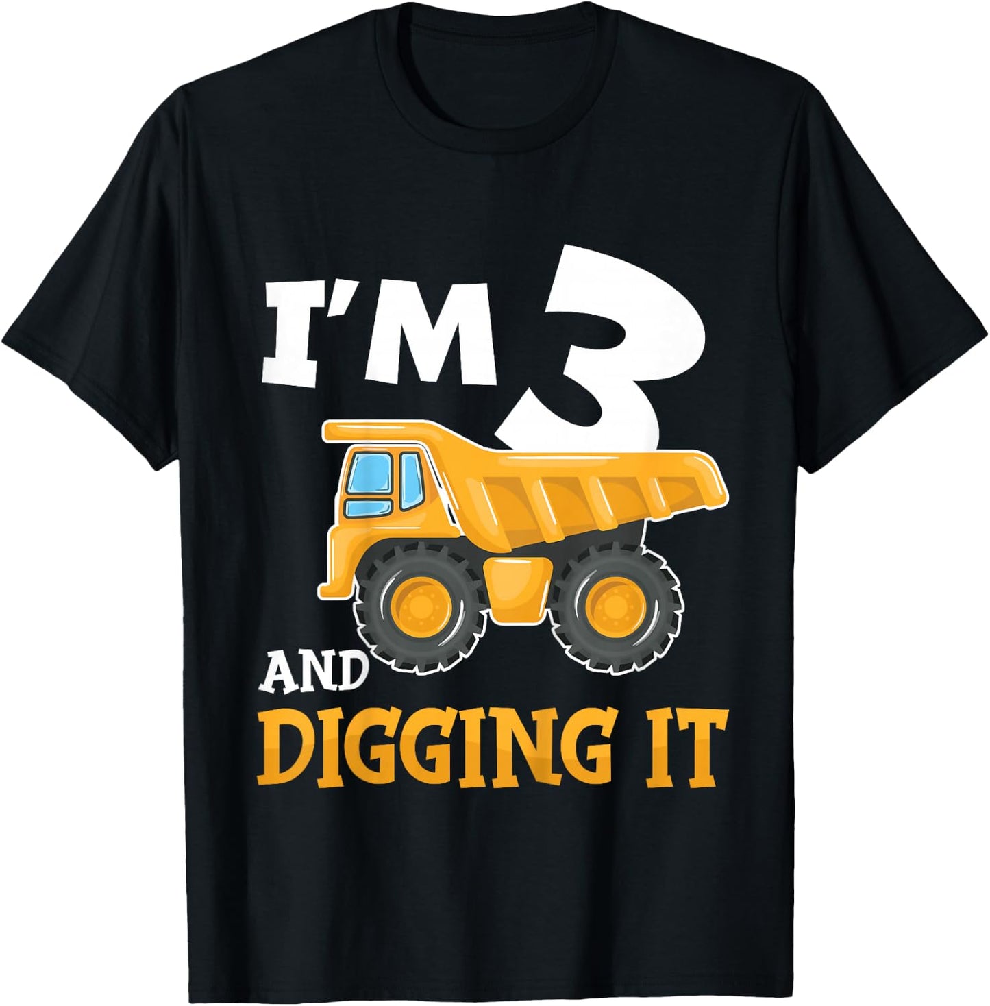 Kids Three 3yr 3rd Birthday Construction Boy 3 Years Old T-Shirt - T-Shirt | Black