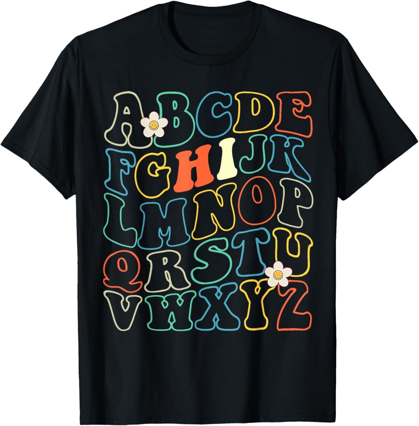 Funny Kindergarten Hi Alphabet Groovy Back To School Teacher Men Women Girls Kids T-Shirt - T-Shirt | Black