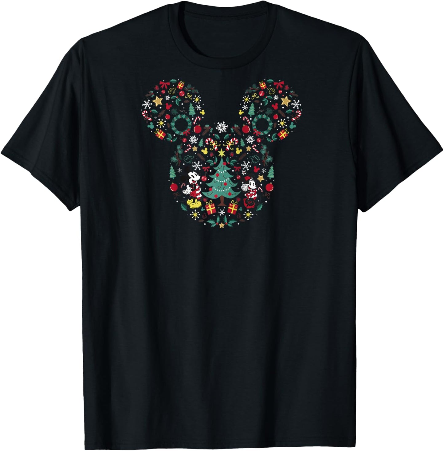 Disney Mickey and Friends Christmas Icon Mix Mouse Ears Raglan Baseball T-Shirt - T-Shirt | Black