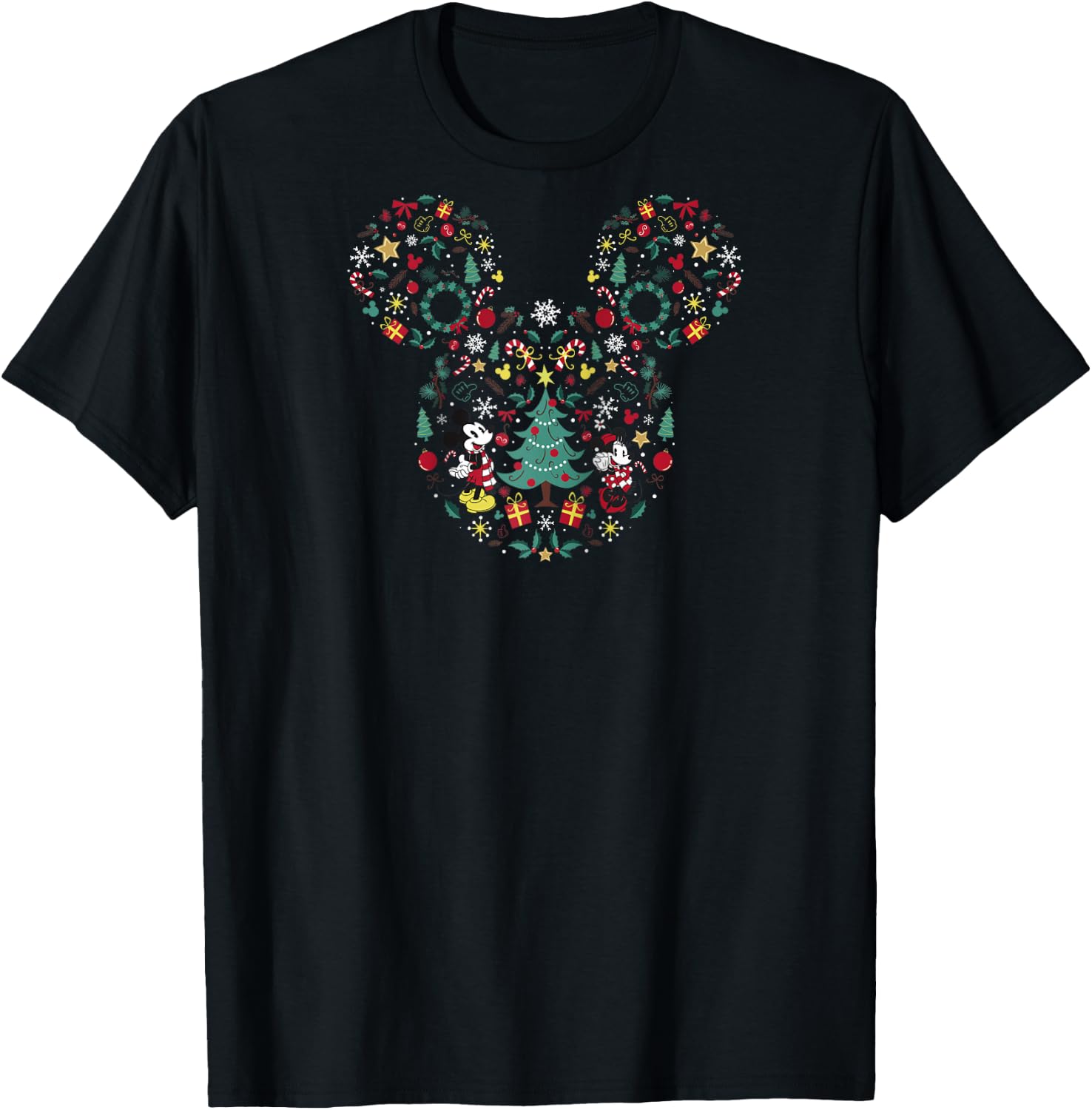 Disney Mickey and Friends Christmas Icon Mix Mouse Ears Raglan Baseball T-Shirt - T-Shirt | Black