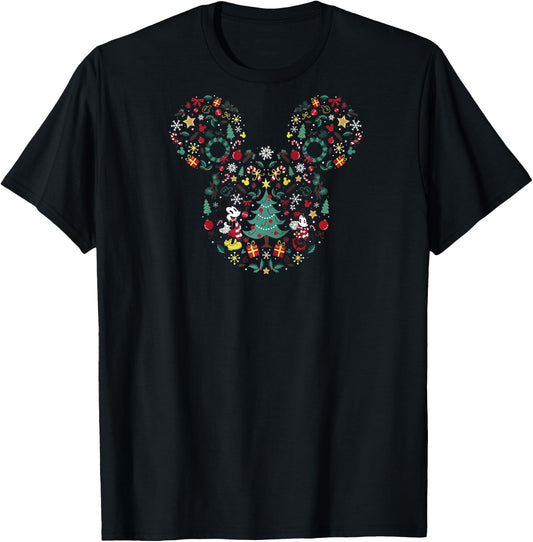 Disney Mickey and Friends Christmas Icon Mix Mouse Ears Raglan Baseball T-Shirt - T-Shirt | Black