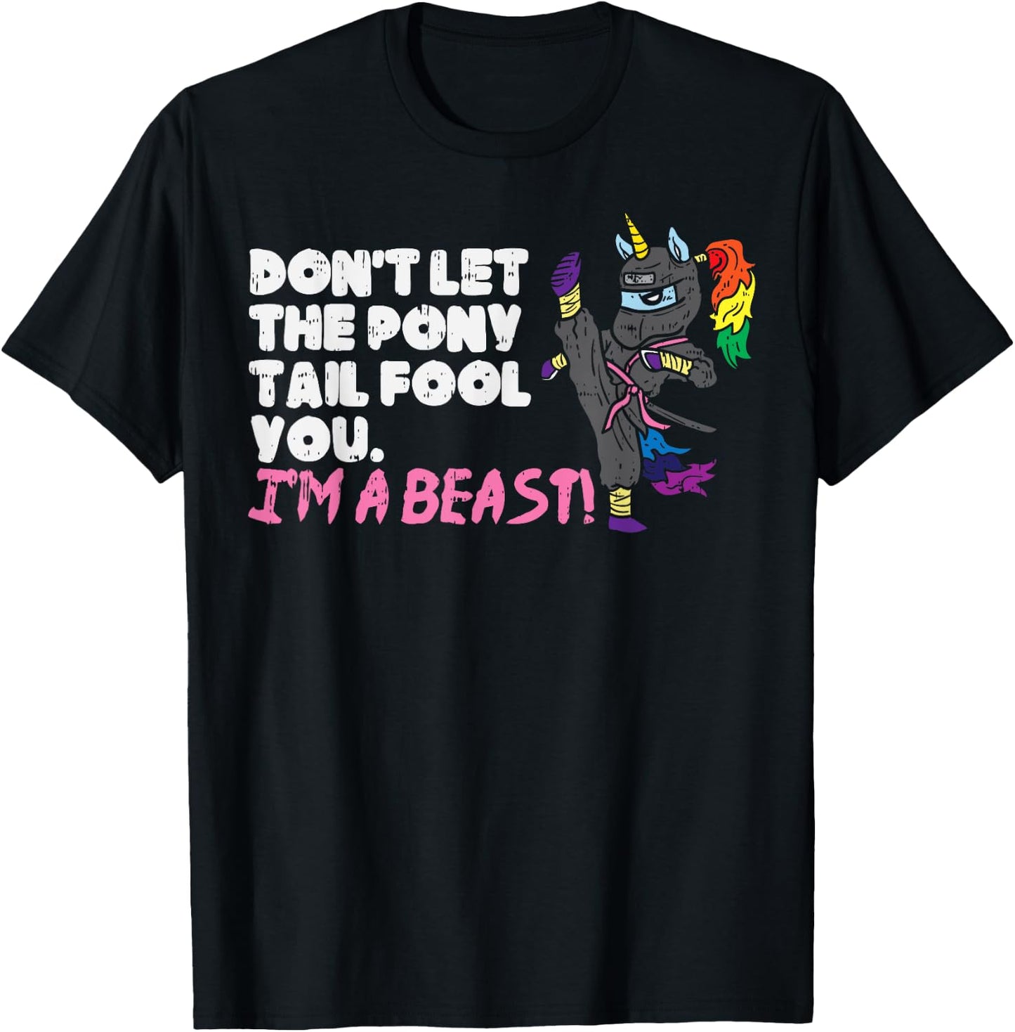 Karate Ninja Unicorn Ponytail Beast Martial Arts Girls Gift T-Shirt - T-Shirt | Black