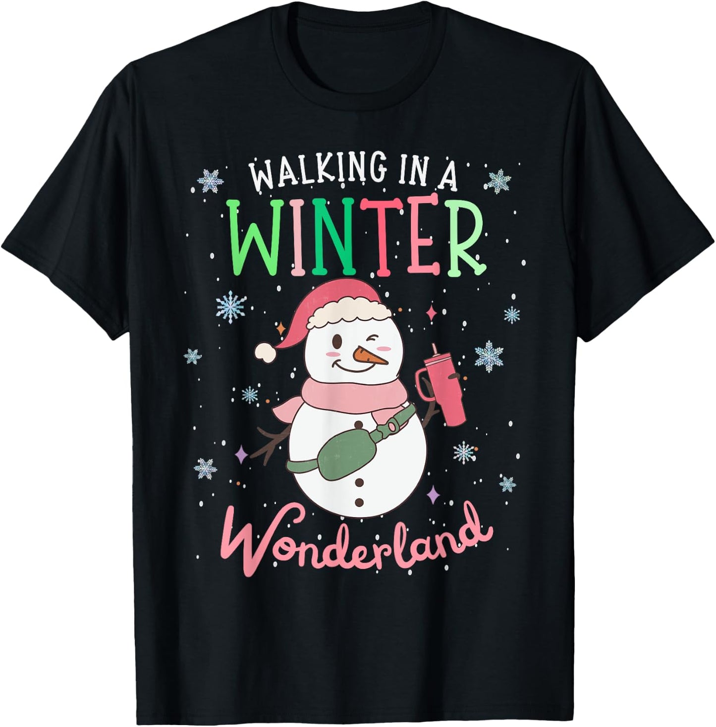 Walking In A Winter Wonderland Snowman Funny Ugly Christmas T-Shirt - T-Shirt | Black