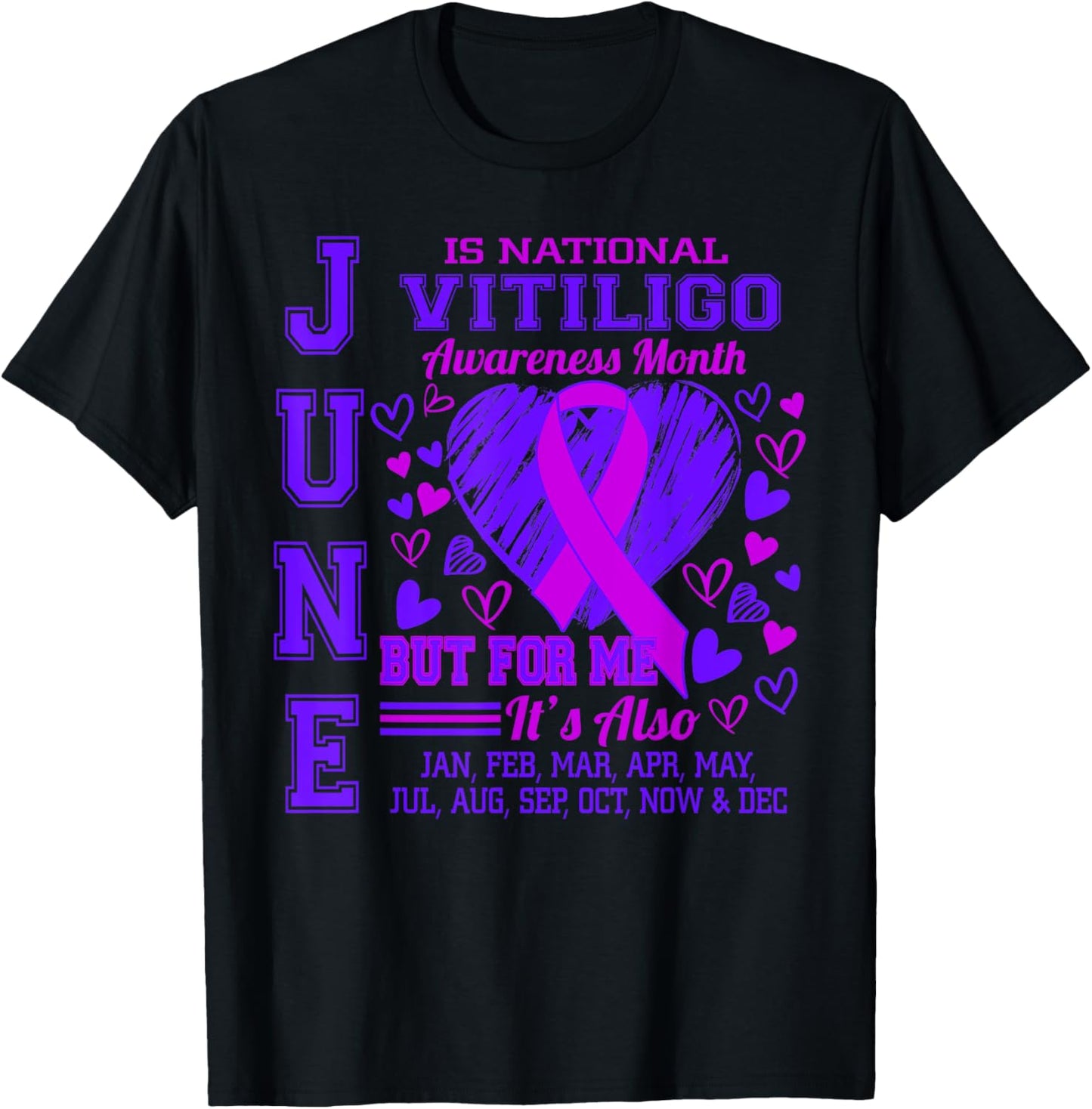 June is National Vitiligo Awareness Month Purple Ribbon T-Shirt - T-Shirt | Black