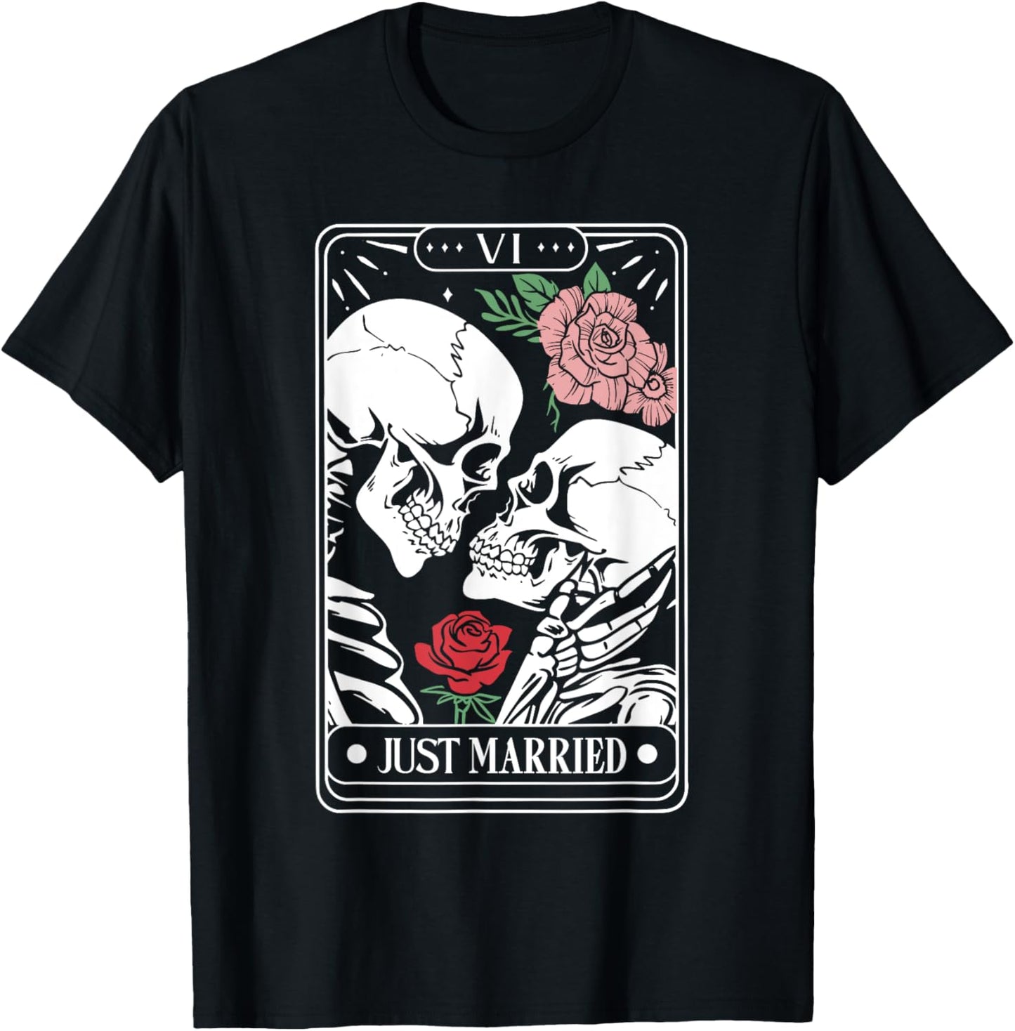 Just Married Tarot Card Halloween Skeleton Couple Matching T-Shirt - T-Shirt | Black