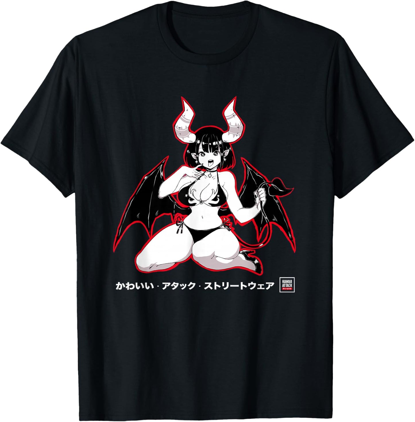 Yandere Succubus Kawaii Japanese Anime T-Shirt - T-Shirt | Black