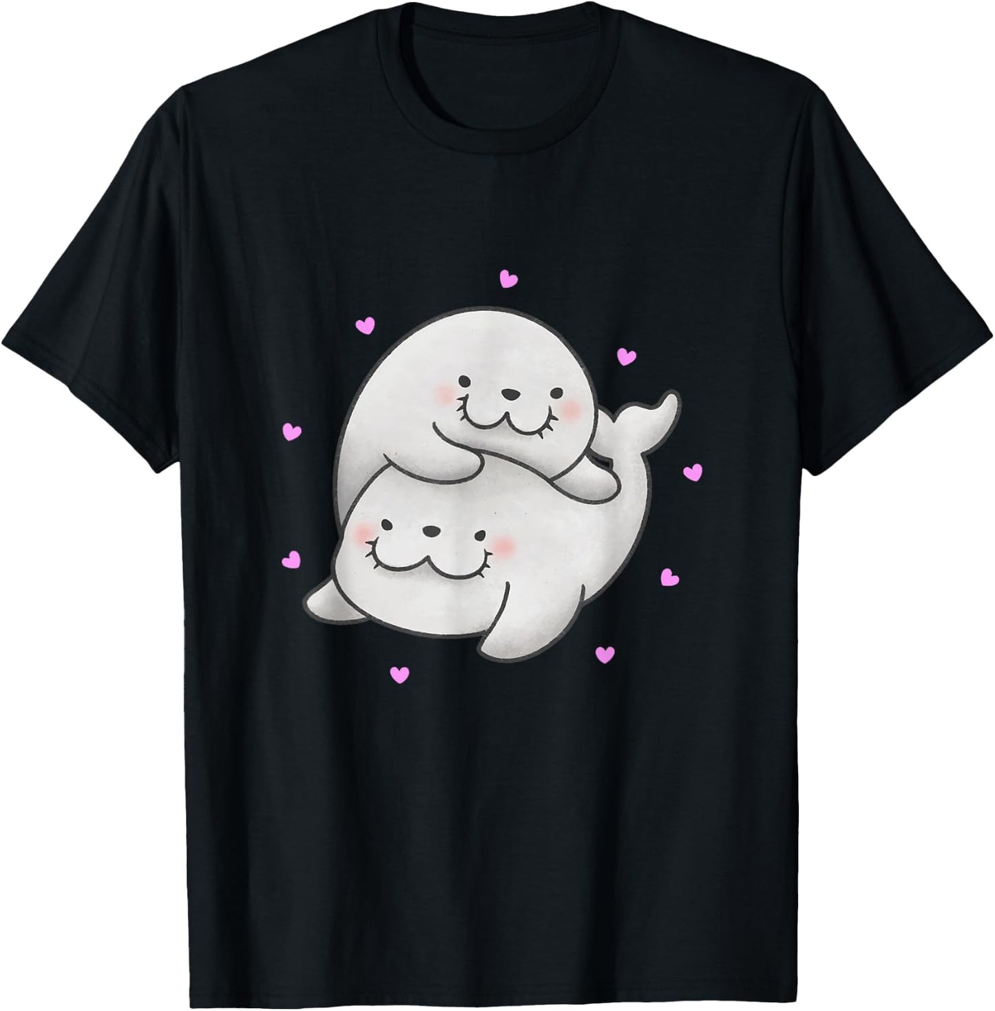 Cute Baby Harp Seal couple Sea Animals lover Gift T-Shirt - T-Shirt | Black