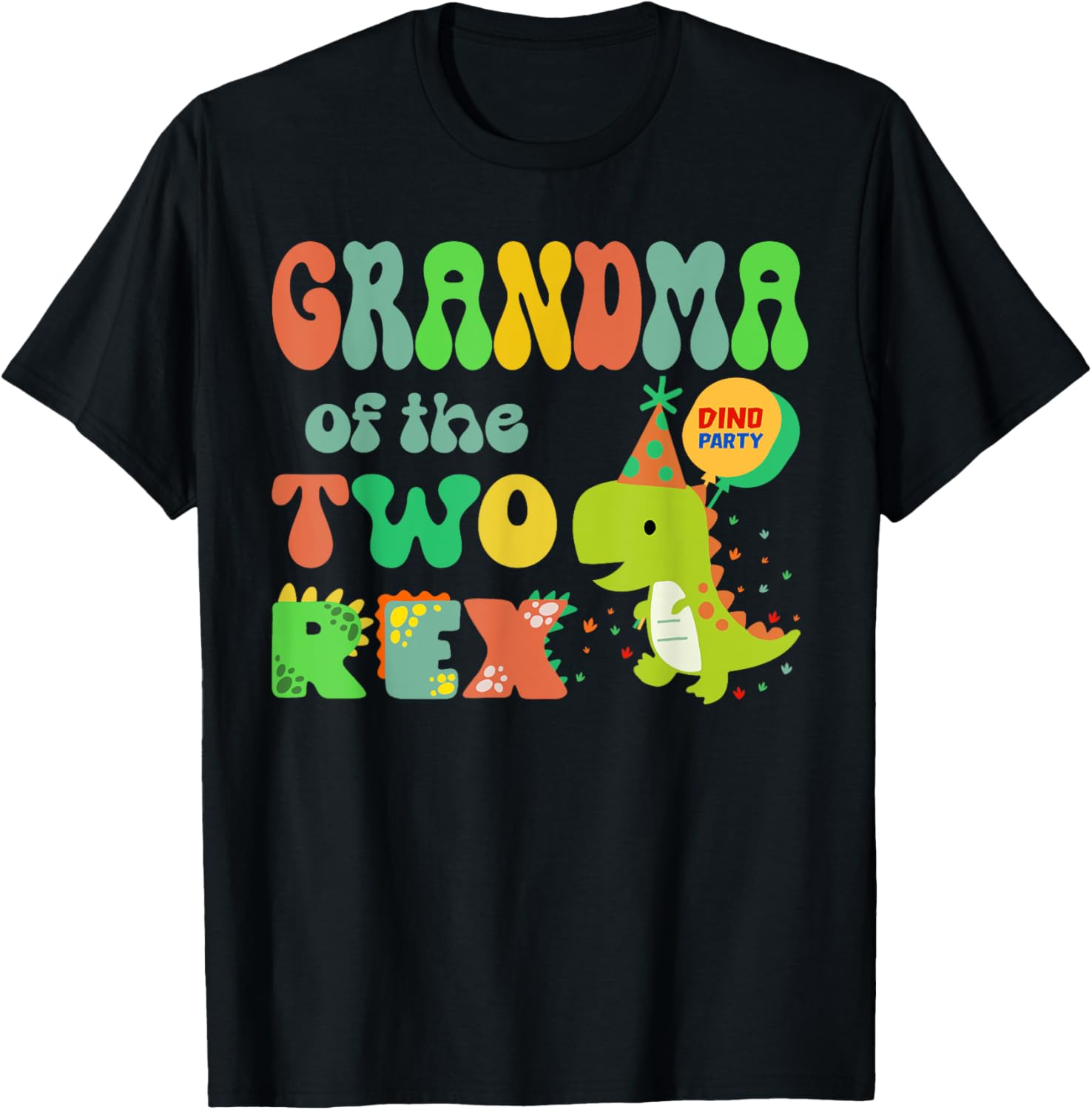 Grandma of the Two Rex Birthday Dinosaur Family Matching T-Shirt - T-Shirt | Black