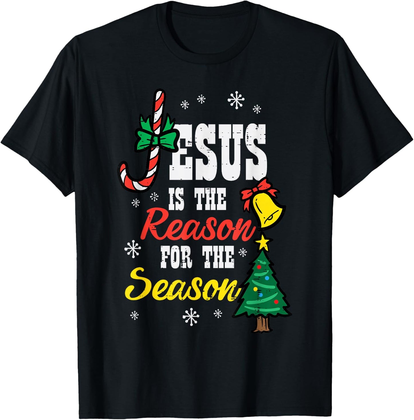 Jesus Reason For Season Christmas Christian Religious God T-Shirt - T-Shirt | Black