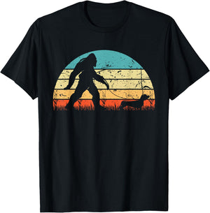 Retro Bigfoot Walking Dachshund Sasquatch Dog Wiener Vintage T-Shirt - T-Shirt | Black